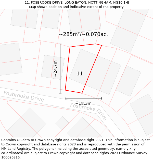 11, FOSBROOKE DRIVE, LONG EATON, NOTTINGHAM, NG10 1HJ: Plot and title map