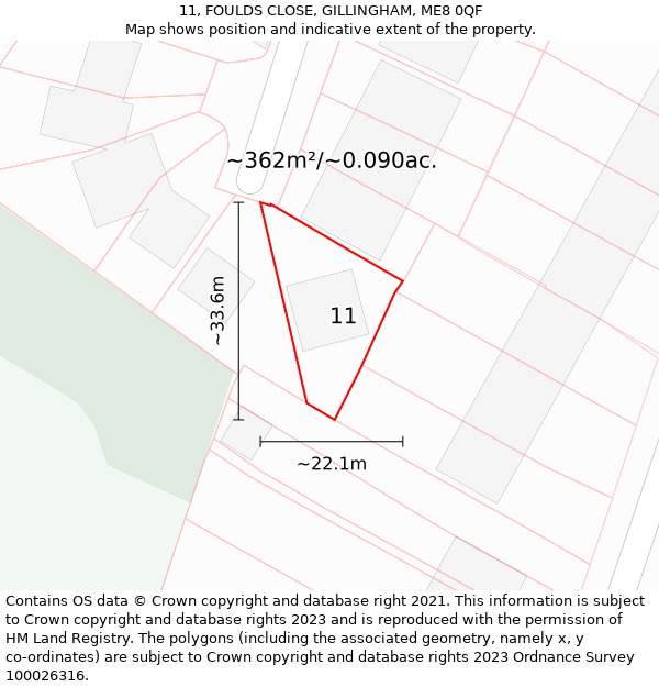 11, FOULDS CLOSE, GILLINGHAM, ME8 0QF: Plot and title map