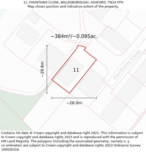 11, FOUNTAINS CLOSE, WILLESBOROUGH, ASHFORD, TN24 0TH: Plot and title map