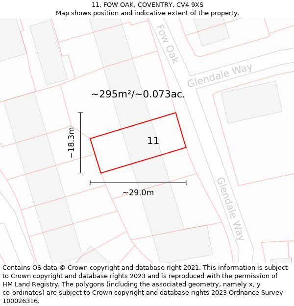 11, FOW OAK, COVENTRY, CV4 9XS: Plot and title map