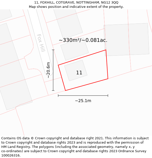 11, FOXHILL, COTGRAVE, NOTTINGHAM, NG12 3QQ: Plot and title map