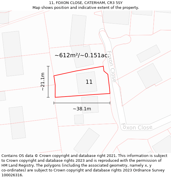 11, FOXON CLOSE, CATERHAM, CR3 5SY: Plot and title map