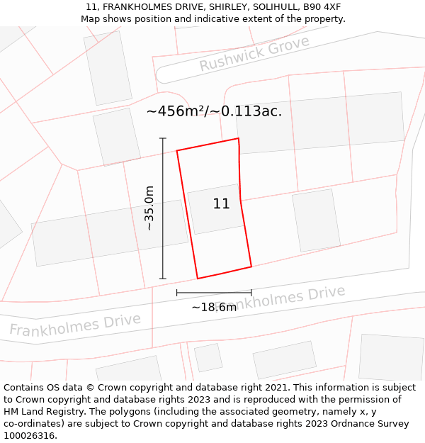 11, FRANKHOLMES DRIVE, SHIRLEY, SOLIHULL, B90 4XF: Plot and title map