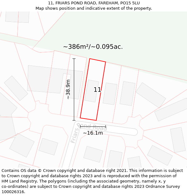 11, FRIARS POND ROAD, FAREHAM, PO15 5LU: Plot and title map