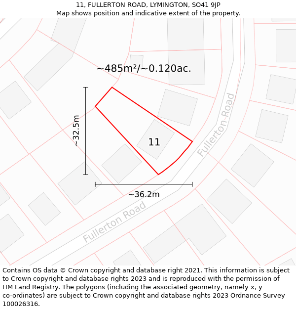 11, FULLERTON ROAD, LYMINGTON, SO41 9JP: Plot and title map