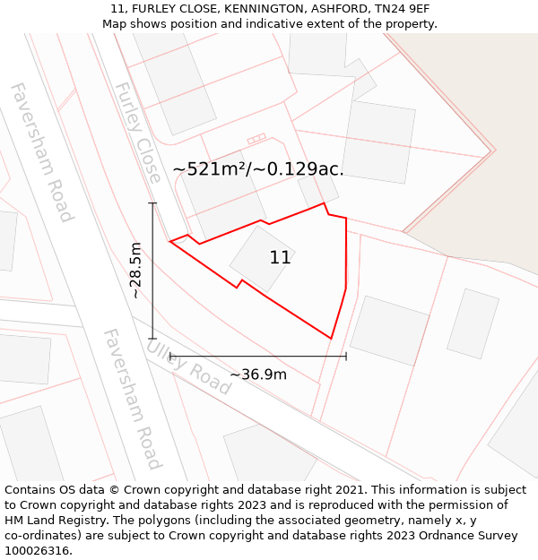 11, FURLEY CLOSE, KENNINGTON, ASHFORD, TN24 9EF: Plot and title map