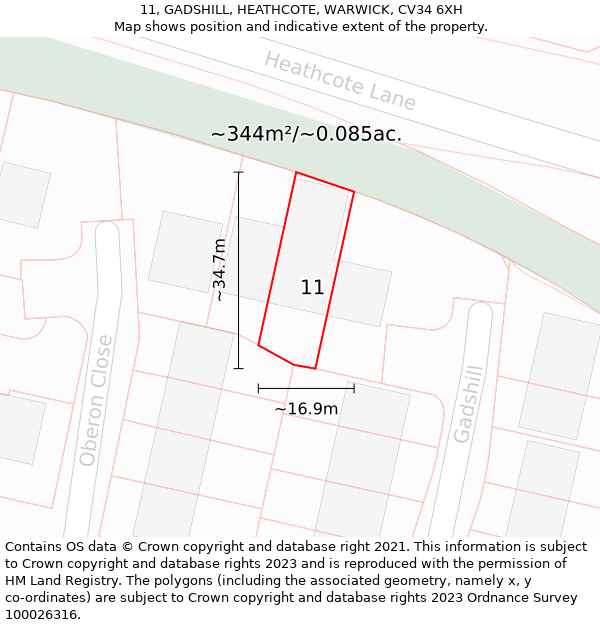 11, GADSHILL, HEATHCOTE, WARWICK, CV34 6XH: Plot and title map