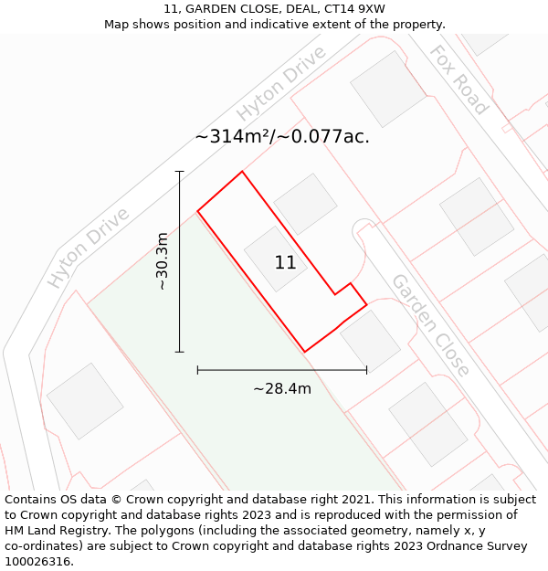 11, GARDEN CLOSE, DEAL, CT14 9XW: Plot and title map