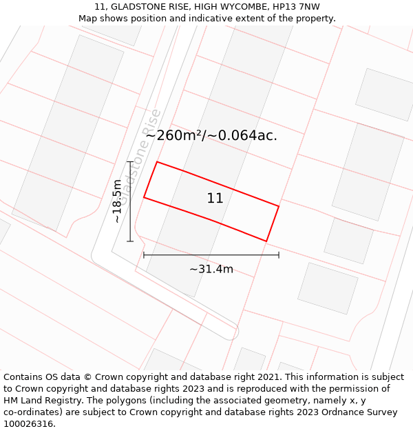 11, GLADSTONE RISE, HIGH WYCOMBE, HP13 7NW: Plot and title map