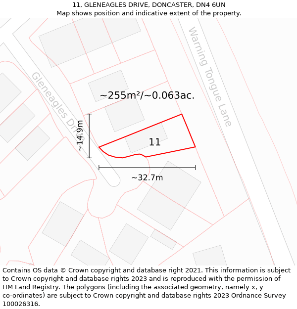 11, GLENEAGLES DRIVE, DONCASTER, DN4 6UN: Plot and title map