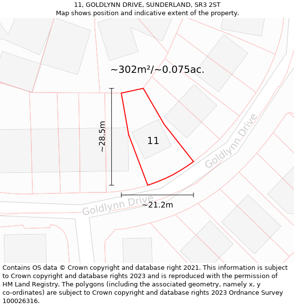 11, GOLDLYNN DRIVE, SUNDERLAND, SR3 2ST: Plot and title map