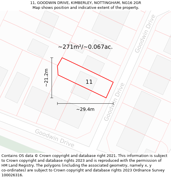 11, GOODWIN DRIVE, KIMBERLEY, NOTTINGHAM, NG16 2GR: Plot and title map