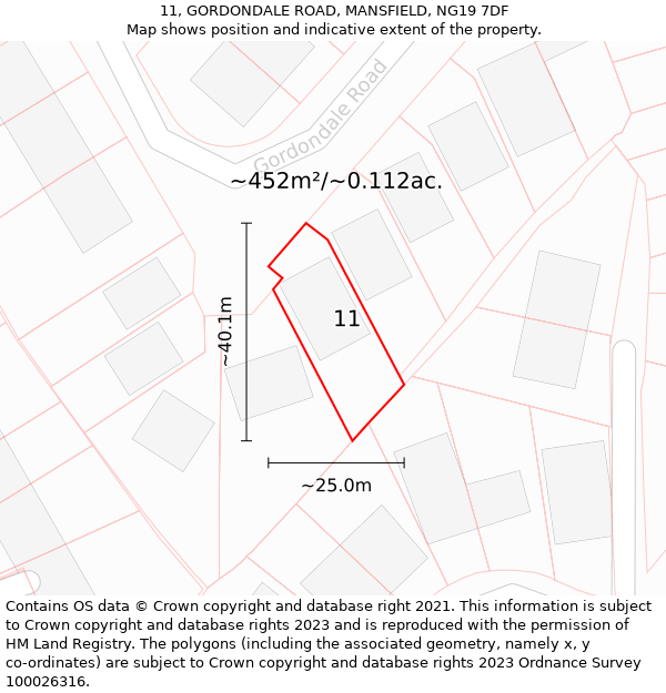 11, GORDONDALE ROAD, MANSFIELD, NG19 7DF: Plot and title map