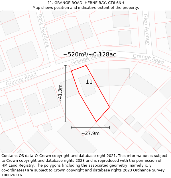 11, GRANGE ROAD, HERNE BAY, CT6 6NH: Plot and title map