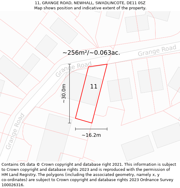 11, GRANGE ROAD, NEWHALL, SWADLINCOTE, DE11 0SZ: Plot and title map