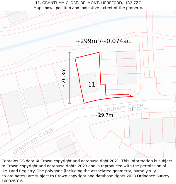 11, GRANTHAM CLOSE, BELMONT, HEREFORD, HR2 7ZG: Plot and title map