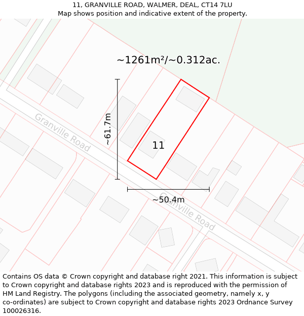 11, GRANVILLE ROAD, WALMER, DEAL, CT14 7LU: Plot and title map