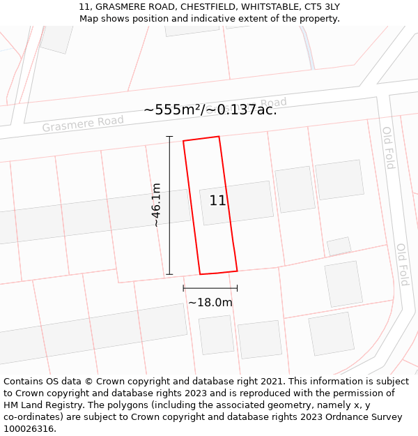 11, GRASMERE ROAD, CHESTFIELD, WHITSTABLE, CT5 3LY: Plot and title map