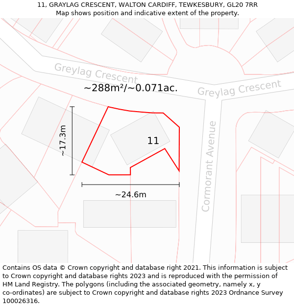 11, GRAYLAG CRESCENT, WALTON CARDIFF, TEWKESBURY, GL20 7RR: Plot and title map