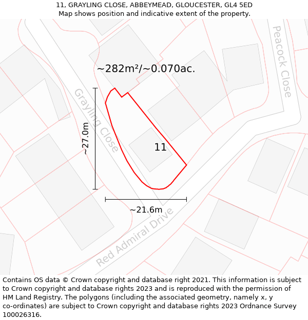 11, GRAYLING CLOSE, ABBEYMEAD, GLOUCESTER, GL4 5ED: Plot and title map