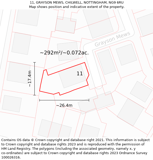 11, GRAYSON MEWS, CHILWELL, NOTTINGHAM, NG9 6RU: Plot and title map