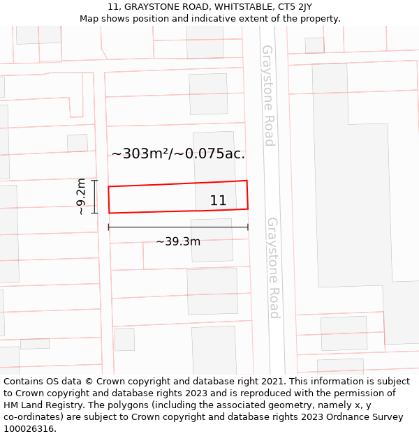 11, GRAYSTONE ROAD, WHITSTABLE, CT5 2JY: Plot and title map