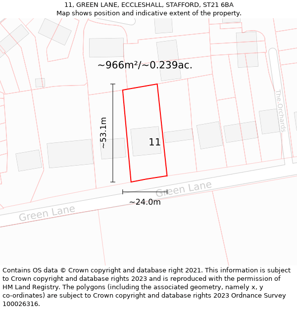 11, GREEN LANE, ECCLESHALL, STAFFORD, ST21 6BA: Plot and title map