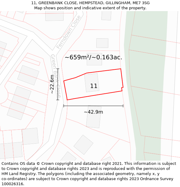 11, GREENBANK CLOSE, HEMPSTEAD, GILLINGHAM, ME7 3SG: Plot and title map