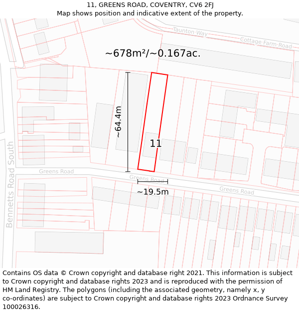 11, GREENS ROAD, COVENTRY, CV6 2FJ: Plot and title map