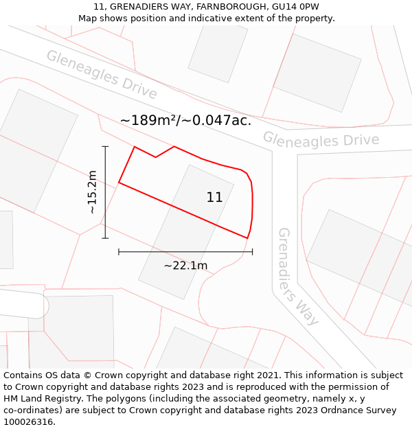 11, GRENADIERS WAY, FARNBOROUGH, GU14 0PW: Plot and title map