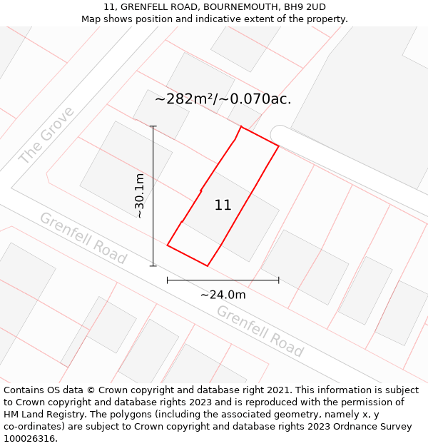 11, GRENFELL ROAD, BOURNEMOUTH, BH9 2UD: Plot and title map