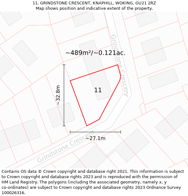 11, GRINDSTONE CRESCENT, KNAPHILL, WOKING, GU21 2RZ: Plot and title map