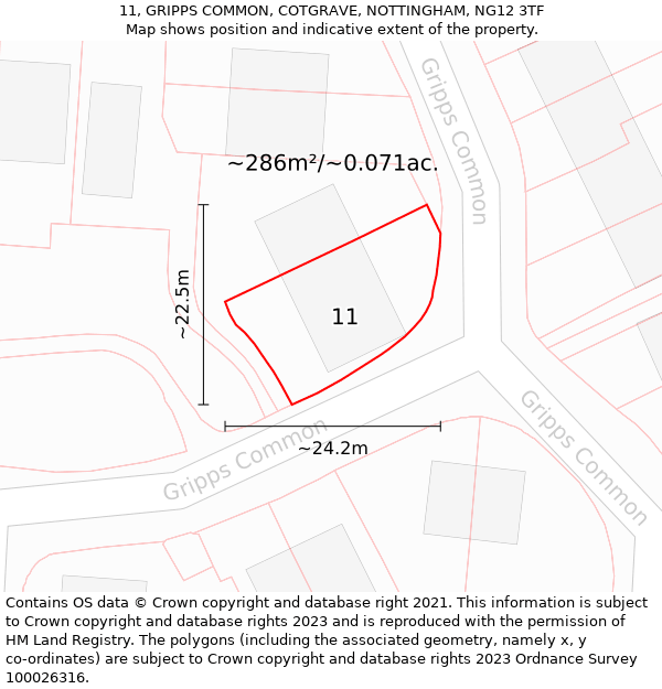 11, GRIPPS COMMON, COTGRAVE, NOTTINGHAM, NG12 3TF: Plot and title map