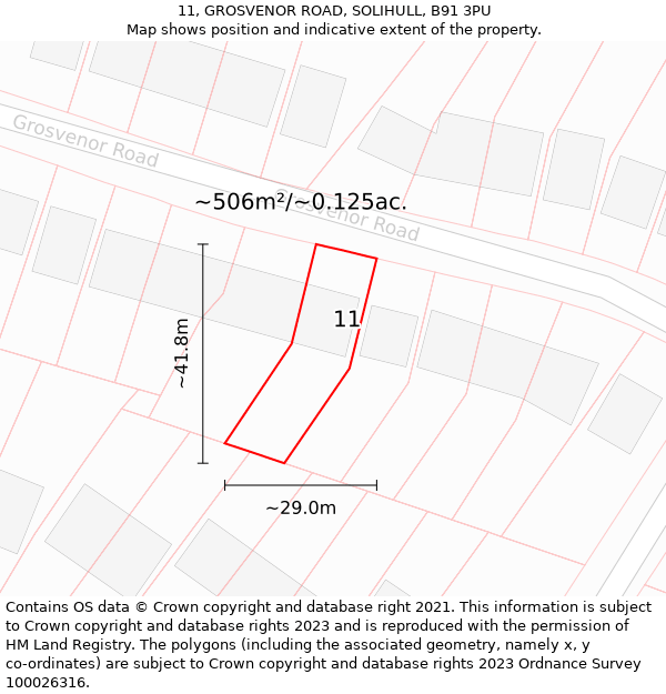 11, GROSVENOR ROAD, SOLIHULL, B91 3PU: Plot and title map