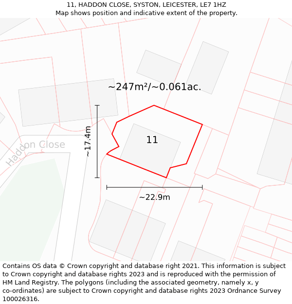 11, HADDON CLOSE, SYSTON, LEICESTER, LE7 1HZ: Plot and title map