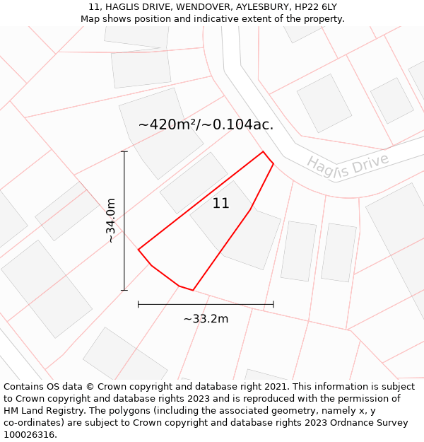 11, HAGLIS DRIVE, WENDOVER, AYLESBURY, HP22 6LY: Plot and title map