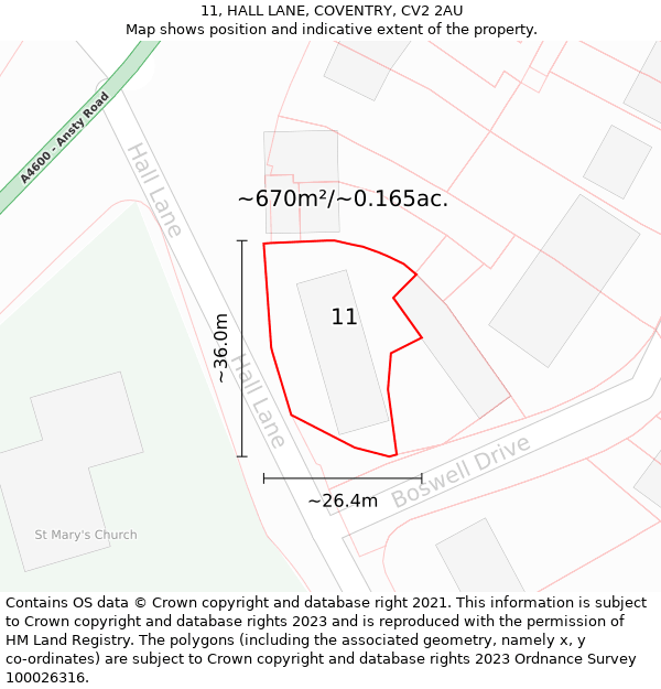 11, HALL LANE, COVENTRY, CV2 2AU: Plot and title map