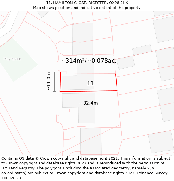 11, HAMILTON CLOSE, BICESTER, OX26 2HX: Plot and title map