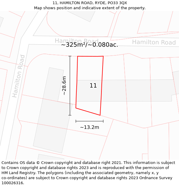 11, HAMILTON ROAD, RYDE, PO33 3QX: Plot and title map