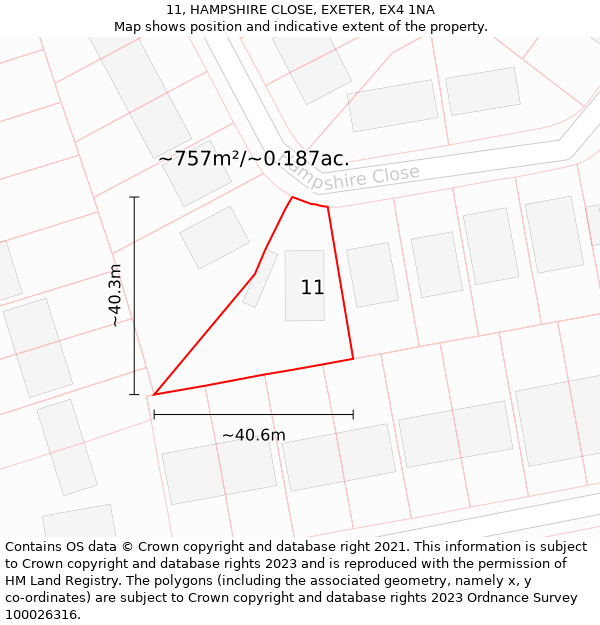 11, HAMPSHIRE CLOSE, EXETER, EX4 1NA: Plot and title map