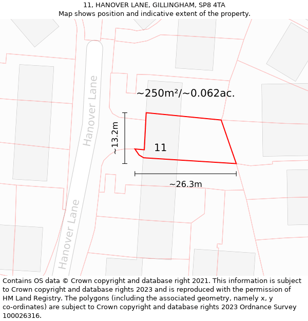 11, HANOVER LANE, GILLINGHAM, SP8 4TA: Plot and title map