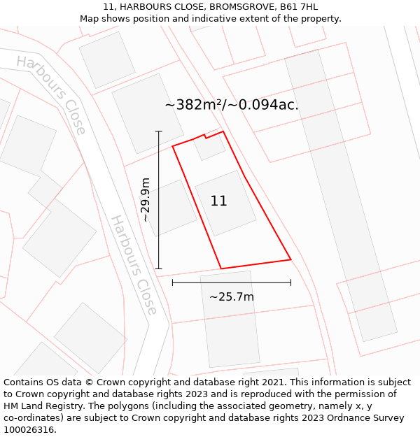 11, HARBOURS CLOSE, BROMSGROVE, B61 7HL: Plot and title map