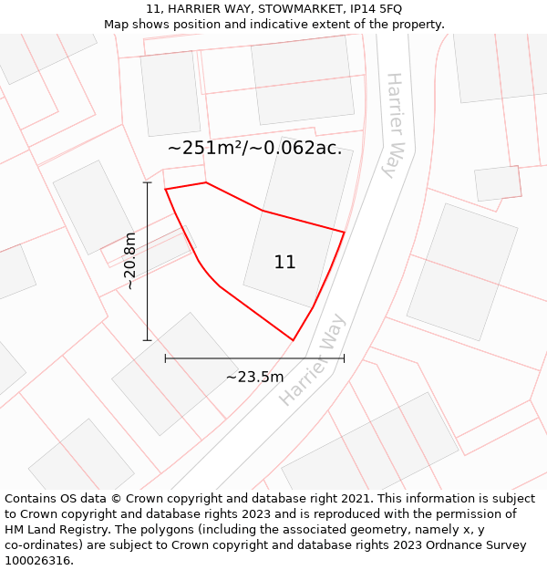 11, HARRIER WAY, STOWMARKET, IP14 5FQ: Plot and title map