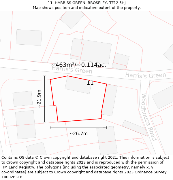 11, HARRISS GREEN, BROSELEY, TF12 5HJ: Plot and title map