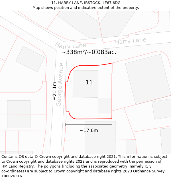 11, HARRY LANE, IBSTOCK, LE67 6DG: Plot and title map