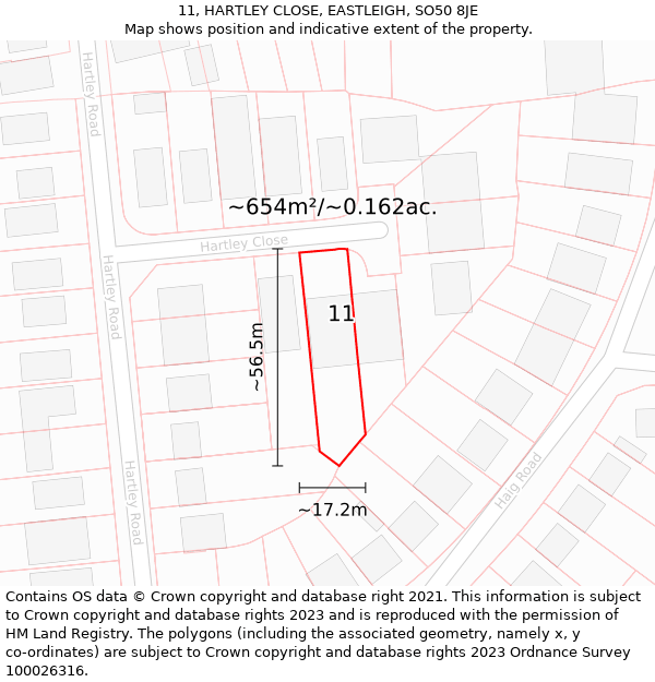 11, HARTLEY CLOSE, EASTLEIGH, SO50 8JE: Plot and title map