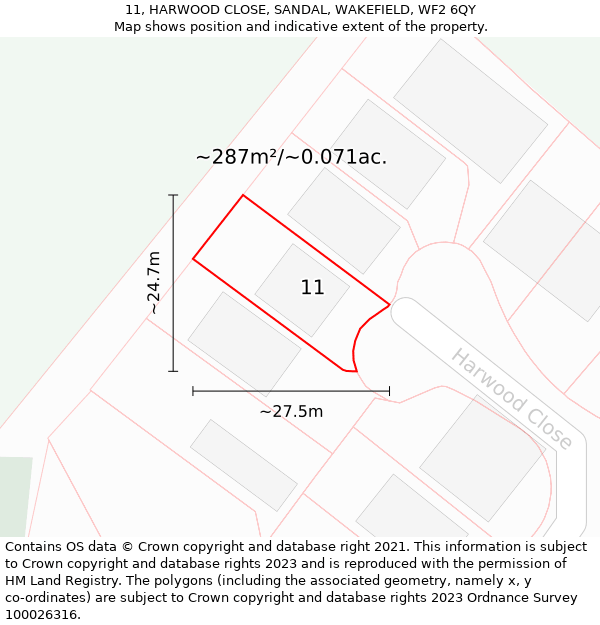 11, HARWOOD CLOSE, SANDAL, WAKEFIELD, WF2 6QY: Plot and title map