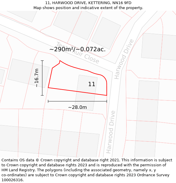 11, HARWOOD DRIVE, KETTERING, NN16 9FD: Plot and title map