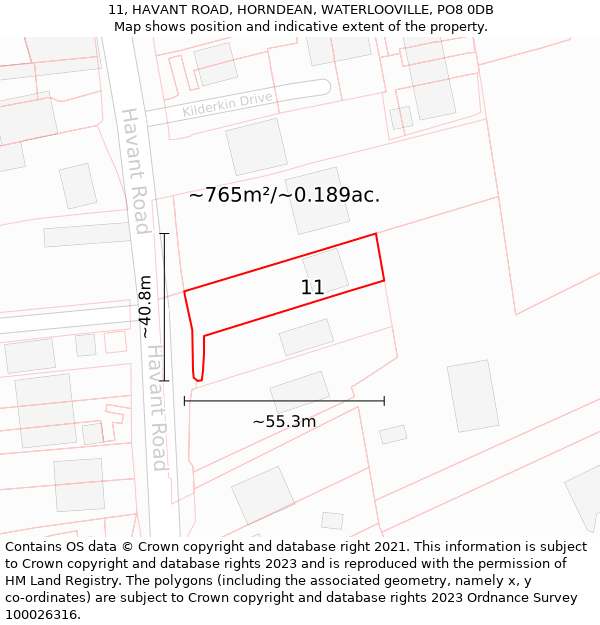 11, HAVANT ROAD, HORNDEAN, WATERLOOVILLE, PO8 0DB: Plot and title map