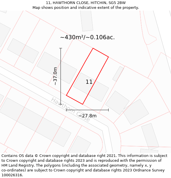 11, HAWTHORN CLOSE, HITCHIN, SG5 2BW: Plot and title map